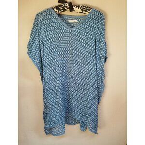 Quagga Green Label Womens V-Neck Oversized Aztec Blue Cover Up Top Lightweight